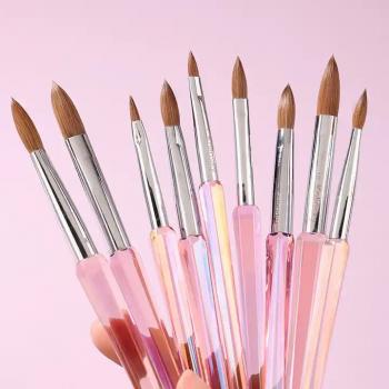 New Crystal Handle Nail Art Brushes Set 3D Carving Manicure Salon Kolinsky Bristles Acrylic Nail Brushes