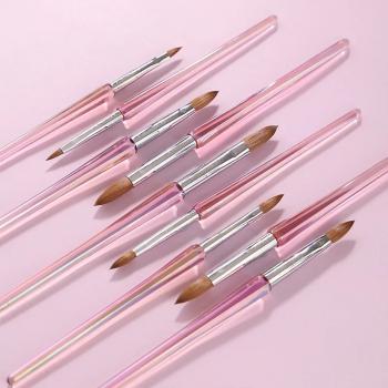 New Crystal Handle Nail Art Brushes Set 3D Carving Manicure Salon Kolinsky Bristles Acrylic Nail Brushes
