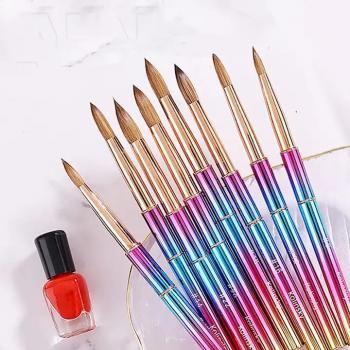 100% Kolinsky Acrylic Brush Metal Color Gradient Handle Factory Wholesale 3d Nail Brush Acrylic Brush Customized Logo