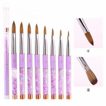 New Product Custom Logo OEM Acrylic Liquid Handle Round Shape Acrylic Paint Nail Brush Pure Kolinsky