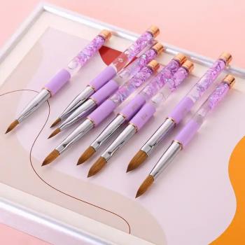 New Product Custom Logo OEM Acrylic Liquid Handle Round Shape Acrylic Paint Nail Brush Pure Kolinsky