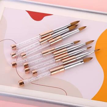 New Product Custom Logo 100% kolinsky hair Rhinestone Diamond Metal Acrylic Handle Nail Acrylic Brush Kolinsky