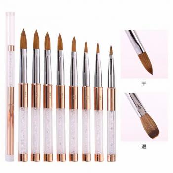New Product Custom Logo 100% kolinsky hair Rhinestone Diamond Metal Acrylic Handle Nail Acrylic Brush Kolinsky