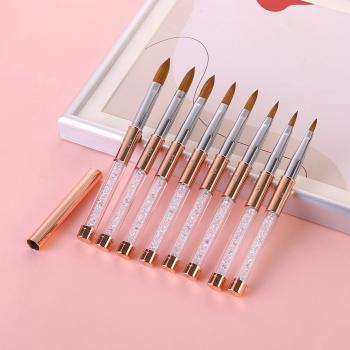 New Product Custom Logo 100% kolinsky hair Rhinestone Diamond Metal Acrylic Handle Nail Acrylic Brush Kolinsky