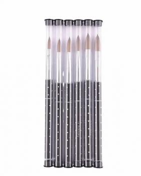 In Stock Custom Logo Real Kolinsky Hair Black Metal Handle Round Head Acrylic Nail Brush for Acrylic Nails Art