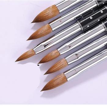 In Stock Custom Logo Real Kolinsky Hair Black Metal Handle Round Head Acrylic Nail Brush for Acrylic Nails Art