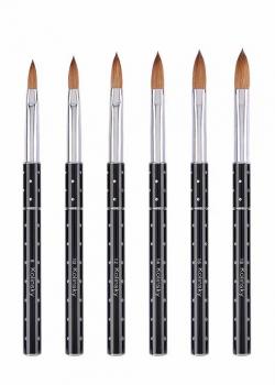 In Stock Custom Logo Real Kolinsky Hair Black Metal Handle Round Head Acrylic Nail Brush for Acrylic Nails Art