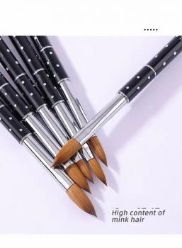 In Stock Custom Logo Real Kolinsky Hair Black Metal Handle Round Head Acrylic Nail Brush for Acrylic Nails Art