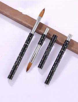 In Stock Custom Logo Real Kolinsky Hair Black Metal Handle Round Head Acrylic Nail Brush for Acrylic Nails Art