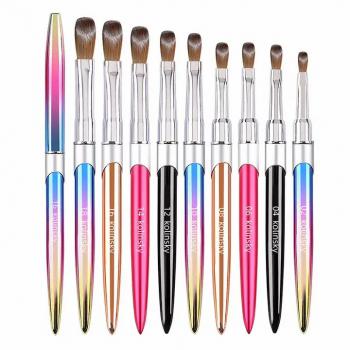 Fashion Nail Brushes Wholesale Metal Handle Crimped Round Number 8 10 12 14 16 18 Acrylic Brush Kolinsky High Quality