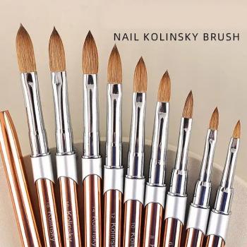 Fashion Nail Brushes Wholesale Metal Handle Crimped Round Number 8 10 12 14 16 18 Acrylic Brush Kolinsky High Quality