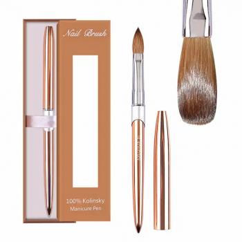 Fashion Nail Brushes Wholesale Metal Handle Crimped Round Number 8 10 12 14 16 18 Acrylic Brush Kolinsky High Quality