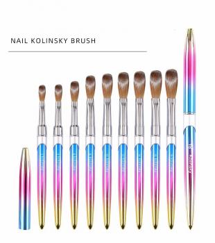 Fashion Nail Brushes Wholesale Metal Handle Crimped Round Number 8 10 12 14 16 18 Acrylic Brush Kolinsky High Quality