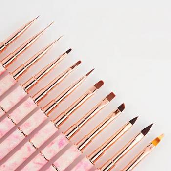 New Professional Metal Handle Acrylic Nail Design Brushes Set Custom Logo DIY Manicure Home Salon Nail Ombre Brush