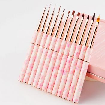 New Professional Metal Handle Acrylic Nail Design Brushes Set Custom Logo DIY Manicure Home Salon Nail Ombre Brush