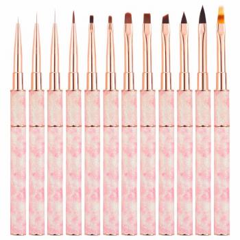New Professional Metal Handle Acrylic Nail Design Brushes Set Custom Logo DIY Manicure Home Salon Nail Ombre Brush
