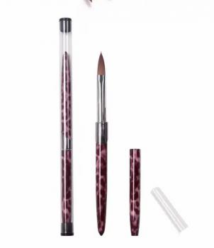 Professional Salon Nail Brush Purple Leopard Metal Handle Oval Crimped 100% Pure Kolinsky Hair Acrylic Powder Brush 12 14 16 18