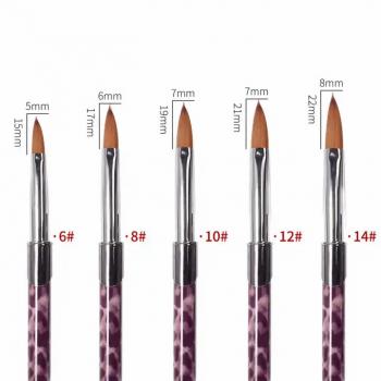 Professional Salon Nail Brush Purple Leopard Metal Handle Oval Crimped 100% Pure Kolinsky Hair Acrylic Powder Brush 12 14 16 18