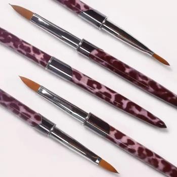 Professional Salon Nail Brush Purple Leopard Metal Handle Oval Crimped 100% Pure Kolinsky Hair Acrylic Powder Brush 12 14 16 18