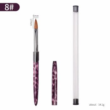 Professional Salon Nail Brush Purple Leopard Metal Handle Oval Crimped 100% Pure Kolinsky Hair Acrylic Powder Brush 12 14 16 18