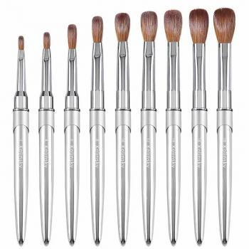 New Product Metal Sliver Handle Professional Kolinsky Pure Acrylic Brushes 18 Crimped Brush With Natural Feathers for Nail
