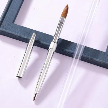 New Product Metal Sliver Handle Professional Kolinsky Pure Acrylic Brushes 18 Crimped Brush With Natural Feathers for Nail