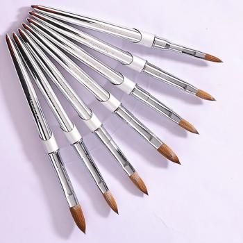 New Product Metal Sliver Handle Professional Kolinsky Pure Acrylic Brushes 18 Crimped Brush With Natural Feathers for Nail