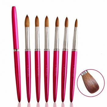 New Product Luxury Hot Pink Professional Acrylic Powder Brush Metal Handle 100% Kolinsky Acrylic Nail Brush