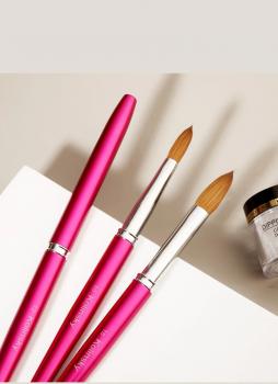 New Product Luxury Hot Pink Professional Acrylic Powder Brush Metal Handle 100% Kolinsky Acrylic Nail Brush