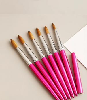 New Product Luxury Hot Pink Professional Acrylic Powder Brush Metal Handle 100% Kolinsky Acrylic Nail Brush