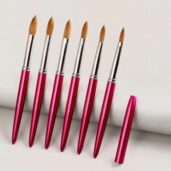 New Product Luxury Hot Pink Professional Acrylic Powder Brush Metal Handle 100% Kolinsky Acrylic Nail Brush