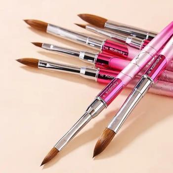 pink metal nail art brushes 2 4 6 8 10 12 14 16 18 100% kolinsky sable hair acrylic crimped nail brush kolinsky nail brushes