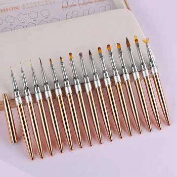 New Professional Nail Gel Brushes Set Nylon Hair Aluminum Handle Acrylic Powder Nail Brushes