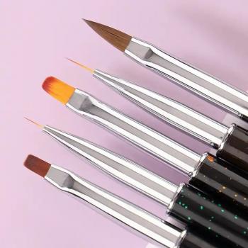 New 6PCS Metal Handle Gel Nail Brush Set Professional UV Gel Nails Extension Brush Private Label Nail Art Painting Brushes