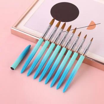 2024 Manufacturer Custom Logo Pinceles 100% Pure Kolinsky Nail Art Brush Blue green Petal Crimped Nail acrylic brush