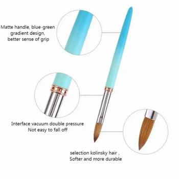 2024 Manufacturer Custom Logo Pinceles 100% Pure Kolinsky Nail Art Brush Blue green Petal Crimped Nail acrylic brush