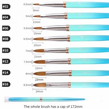 2024 Manufacturer Custom Logo Pinceles 100% Pure Kolinsky Nail Art Brush Blue green Petal Crimped Nail acrylic brush