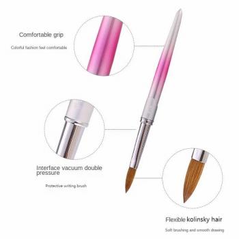 100% Different Size Pink Metal Nails Acrylic brush #16 Factory Manufacture Kolinsky Sable Acrylic Nail Brush