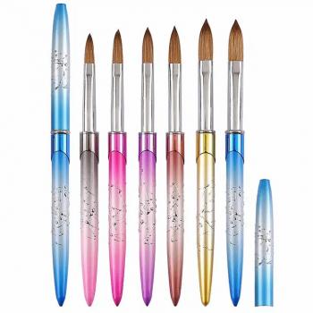 Private Custom LOGO 100% Pure Kolinsky Hair Nail Brush Multiple Color Metal Handle Crimped or Round Acrylic Nail Art Brush