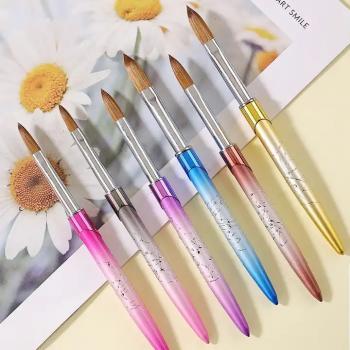 Private Custom LOGO 100% Pure Kolinsky Hair Nail Brush Multiple Color Metal Handle Crimped or Round Acrylic Nail Art Brush