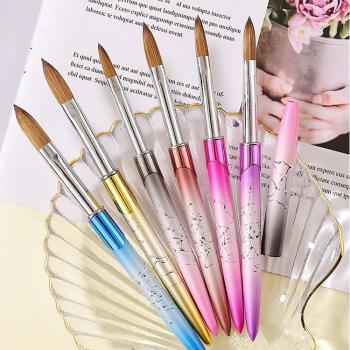 Private Custom LOGO 100% Pure Kolinsky Hair Nail Brush Multiple Color Metal Handle Crimped or Round Acrylic Nail Art Brush