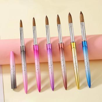 Private Custom LOGO 100% Pure Kolinsky Hair Nail Brush Multiple Color Metal Handle Crimped or Round Acrylic Nail Art Brush