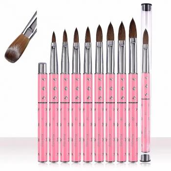Pink metal handle kolinsky nail brush private label acrylic nail brushes