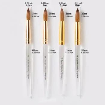 New Product Transparent 100% Pincel Kolinsky Superior Quality Customized Nail Tech Brushes Japanese Nail Brush