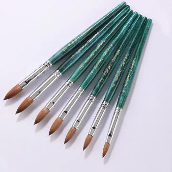 New Product Custom Logo Engraved Oval Crimped 100% Pure Kolinsky Brush Green Wooden Handle Sable Kolinsky Acrylic Nail Brush