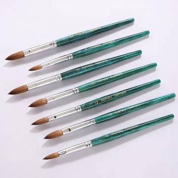 New Product Custom Logo Engraved Oval Crimped 100% Pure Kolinsky Brush Green Wooden Handle Sable Kolinsky Acrylic Nail Brush