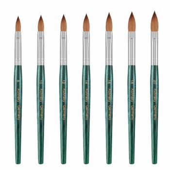 New Product Custom Logo Engraved Oval Crimped 100% Pure Kolinsky Brush Green Wooden Handle Sable Kolinsky Acrylic Nail Brush