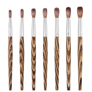 New Custom Logo Engraved Oval Crimped 100% Pure Kolinsky Brush With Wooden Handle Sable Kolinsky Acrylic Nail Brush