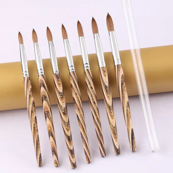 New Custom Logo Engraved Oval Crimped 100% Pure Kolinsky Brush With Wooden Handle Sable Kolinsky Acrylic Nail Brush