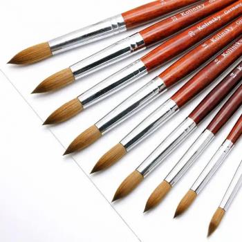 12# 100%Kolinsky Acrylic Nail Brush Set Round Oval Shaped Wood Handle Powder Nail Brush for Professional Manicure DIY Home Salon
